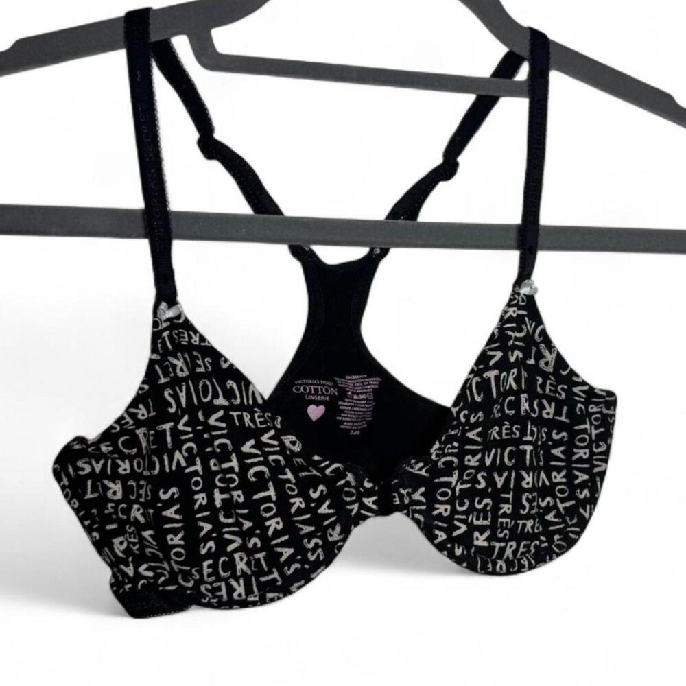 Victoria's Secret Black and White Logo Print Underwire Bra